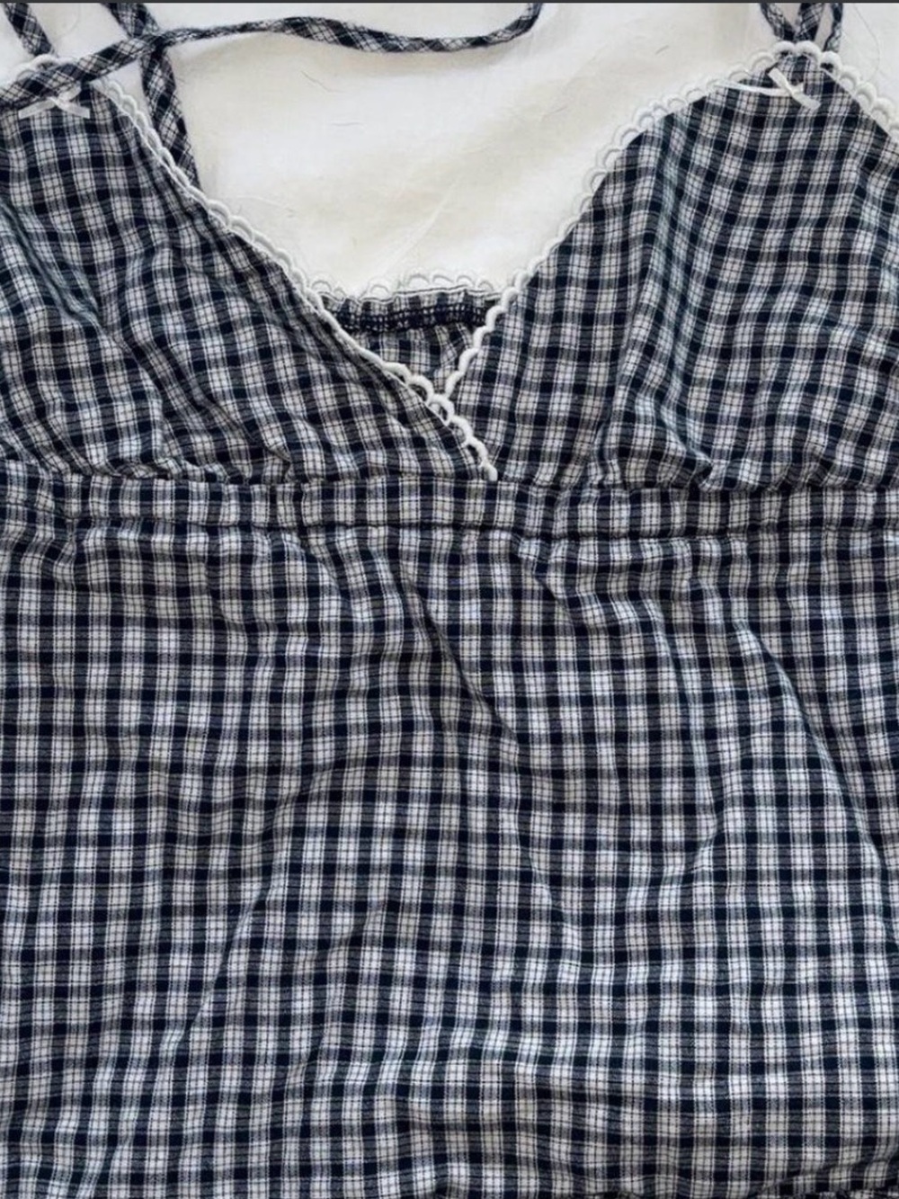 SHEIN Black & White Gingham Lace-Trim Cami